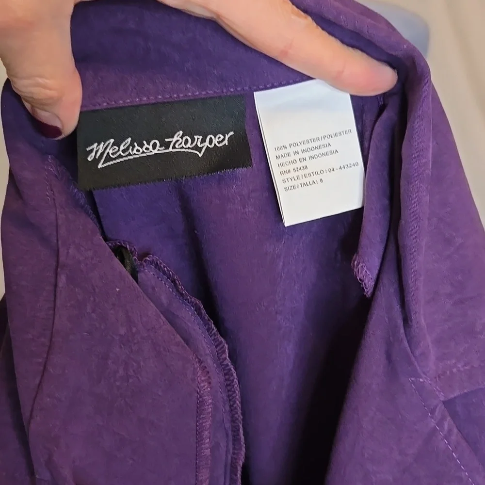 NWT Vintage 90s Purple Short Sleeve Button Down Dress Jacket Size 8 Microsuede